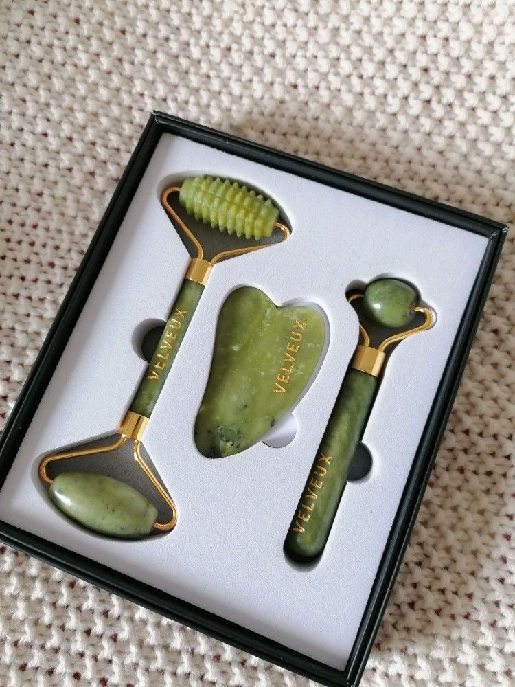 Authentic Real Stone Jade Roller Gift Set
