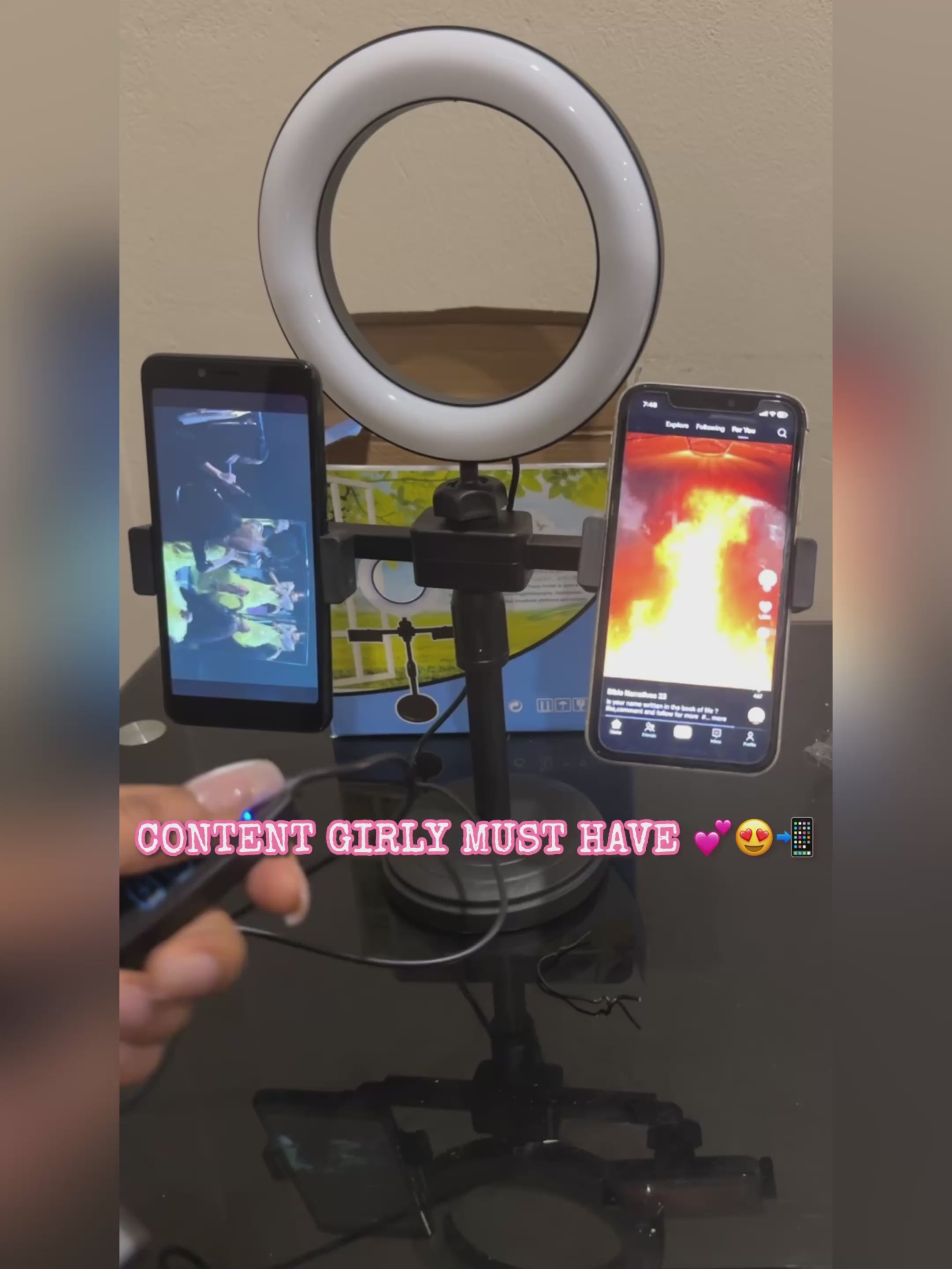 Adjustable Ring Light With Dual Phone Holders.